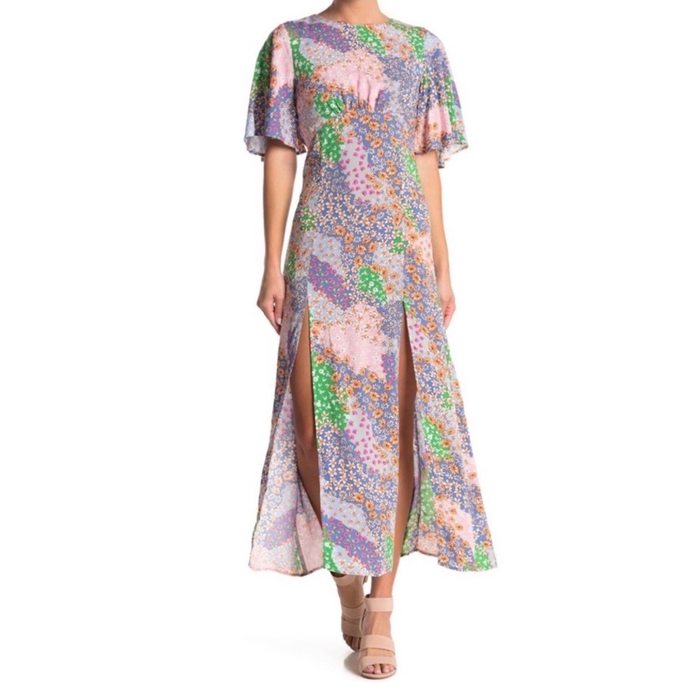 Topshop‎ Austin Patchwork Floral Midi Dress Sz 6 Cottagecore Prairie Boho Dress